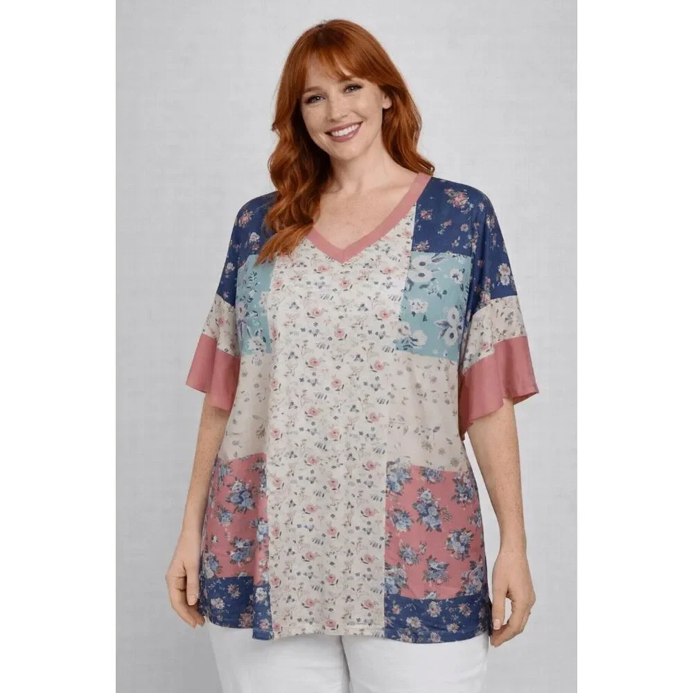 Women's Floral Ruffle-Sleeve V-Neck Tunic XL